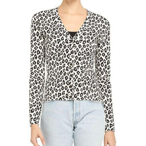 THEORY Leopard-Print Button-Front Cardigan Small Black And Ivory